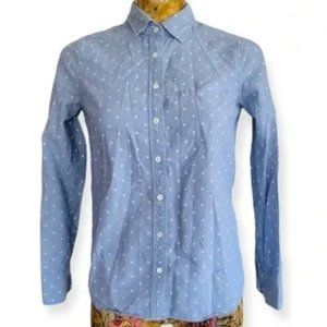 J. Crew top boy shirt Size 00 long sleeve blue with white polka dots